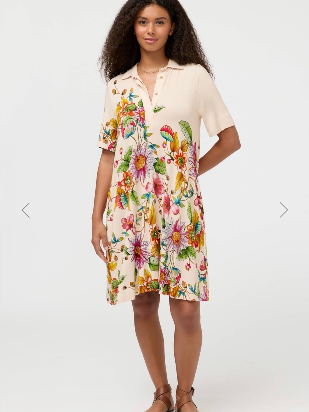 Johnny Was Beige Floral Polo Midi Dress